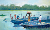 Thumbnail of Ufuoma Onobrakpeya (Nigerian, born 1971) Labourers by the waterside unframed image 1