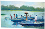 Thumbnail of Ufuoma Onobrakpeya (Nigerian, born 1971) Labourers by the waterside unframed image 2
