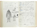 Thumbnail of Star Wars Episode IV - A New Hope John Mollo's personal sketchbook Notes & Sketches 1, a custom bound volume containing important and detailed working sketches and costume designs for many of the characters from the film Star Wars, together with production diary entries, meeting notes, time-lines and costume descriptions, the majority in black ink, some with colour; additionally the volume contains working for numerous military uniform designs for books, commercials and additional projects Mollo worked on during this time frame, Lucasfilm / Twentieth Century Fox, April 1975 - July 1976, image 32