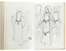 Thumbnail of Star Wars Episode IV - A New Hope John Mollo's personal sketchbook Notes & Sketches 1, a custom bound volume containing important and detailed working sketches and costume designs for many of the characters from the film Star Wars, together with production diary entries, meeting notes, time-lines and costume descriptions, the majority in black ink, some with colour; additionally the volume contains working for numerous military uniform designs for books, commercials and additional projects Mollo worked on during this time frame, Lucasfilm / Twentieth Century Fox, April 1975 - July 1976, image 15