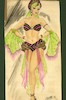 Thumbnail of Ronald Cobb (British, 1907-1977) Two original costume designs for Murray's Cabaret Club dancing showgirls in pink and green ensembles, 1952, 2 image 2