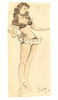 Thumbnail of Ronald Cobb (British, 1907-1977) A signed original costume design of a Murray's Cabaret club showgirl in a brown and white ensemble, 1951, image 2