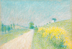 Thumbnail of ACHILLE LAUGÉ (1861-1944) Le chemin de village, avec genêts en fleurs (Cailhau) () image 1