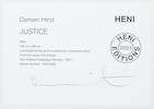 Thumbnail of Damien Hirst (British, born 1965) Justice, from 'The Virtues' Laminated giclée print in colours, 2021, on aluminium panel, signed in pencil on the publisher's label affixed verso, stamp-numbered 264/1005, published by Heni Editions, London, housed in the original packaging, the full sheet printed to the edges, 1200 x 960mm (47 1/4 x 37 3/4in)(SH) image 2