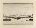 Thumbnail of Laurence Stephen Lowry R.A. (British, 1887-1976) The Harbour Offset lithograph in colours, 1972, on wove paper, signed in pencil, ink stamped '377', from the edition of 850, published by Venture Prints Ltd., Bristol, with the Fine Art Trade Guild blindstamp, with margins, framedImage 406 x 569mm (16 x 22in)Sheet 548 x 687mm (21 1/2 x 27in) image 1