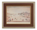 Thumbnail of Laurence Stephen Lowry R.A. (British, 1887-1976) On The Sands Offset lithograph in colours, on wove paper, signed and numbered 141/500 in pencil, printed by Chorley Pickersgill Ltd., Leeds, with full margins, framedImage 380 x 570mm (14 7/8 x 22 1/2in)Sheet 507 x 628mm (20 x 24 3/4in) image 2