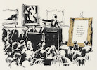 Thumbnail of Banksy (British, born 1974) Morons (LA Edition) Screenprint in colours, 2006, on Arches wove paper, numbered 113/500 in pencil (the total edition was 500, however only approximately 100 unsigned prints were ever printed), published by Modern Multiples Fine Art Editions, Los Angeles, the full sheet, framedImage 470 x 660mm (18 1/2 x 26in)Sheet 570 x 768mm (22 1/2 x 30 1/4in) image 1