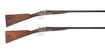 Thumbnail of A fine matched pair of 12-bore sidelock ejector guns by Boss  no. 5426 & 5755 In a brass-mounted oak and leather case with canvas cover and makers trade-label In a brass-mounted oak and leather case with canvas cover and makers trade-label (3) image 2