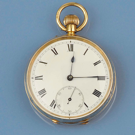 Bonhams : An 18ct gold open faced pocket watch