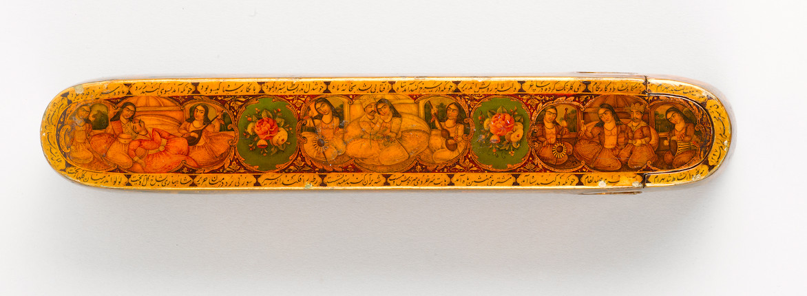 Bonhams A Qajar Lacquer Papier Mache Royal Pen Box Qalamdan I Kayani By Sayyid Muhammad