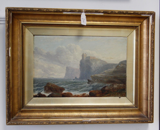 Bonhams William Currie British Late 19th Early 20th Century Coastal Scene With Cliff Top Castle