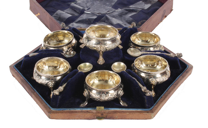 Bonhams : A set of six Victorian silver salts and spoons By Henry ...