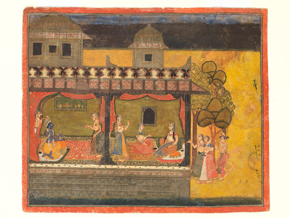 Bonhams : An illustration to a Rasamanjari series Krishna visited by ...