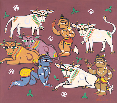 Jamini Roy (India, 1887-1972) Deities and Cows, image 1