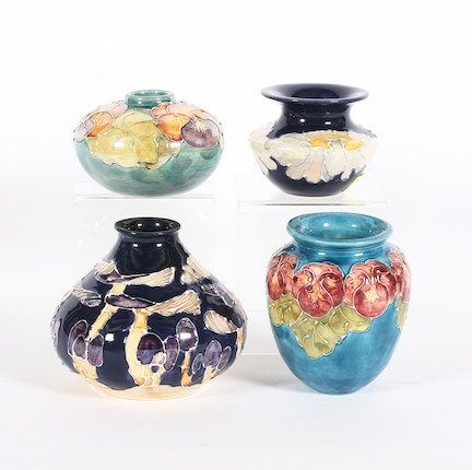 Bonhams : Four small Lise B Moorcroft vases Dated 1992 and 1993.