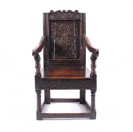 A James I oak panel back armchair Of rare design image 1