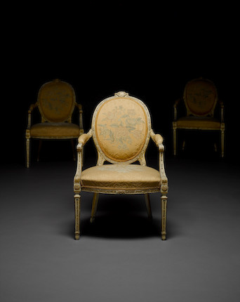 Antique French Louis XVI Style Parcel Gilt and White Painted Dining Side  Chairs, Set of 6