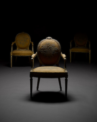 A LOUIS XV WHITE-PAINTED AND PARCEL-GILT SUITE OF SEAT FURNITURE