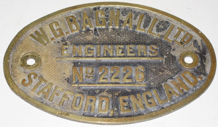 Bonhams : Locomotive brass oval works plate W G Bagnall Ltd Engineers ...