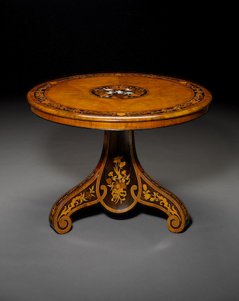 Bonhams : A fine early Victorian walnut, ebony, sycamore, purpleheart ...