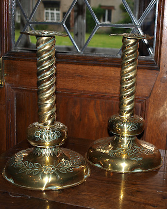 Pair of Brass Twisted Candlesticks