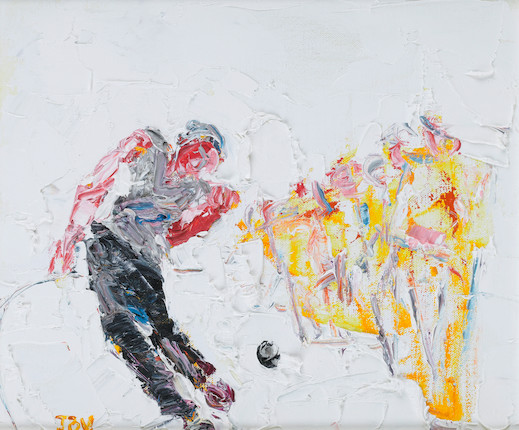 John B. Vallely (born 1941) Figure with a ball 25 x 30.5 cm. (10 x 12 in.) image 1