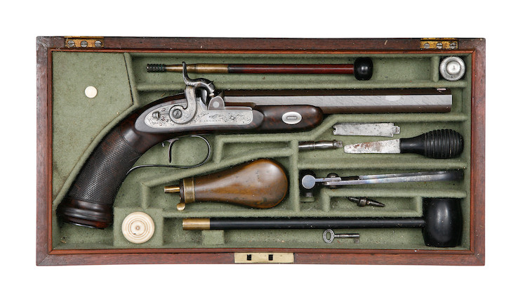 Bonhams : A Cased Scottish 35-Bore Rifled Percussion Duelling Or Target ...