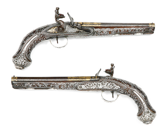 Bonhams : A Pair Of Turkish 16-Bore Silver-Mounted Flintlock Holster ...