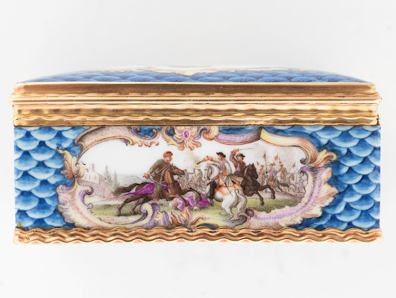 Bonhams : A Meissen gold-mounted blue-scale-ground snuff-box with a  portrait of Ludwig VIII, Landgrave of Hessen-Darmstadt, circa 1755