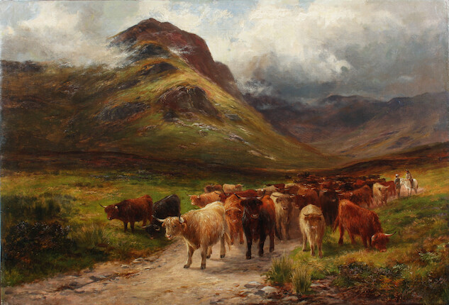 Bonhams : George Turner (British, 1843-1910) Drover and highland cattle ...
