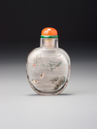 Bonhams : An inside-painted glass 'ducks and landscape' snuff bottle ...