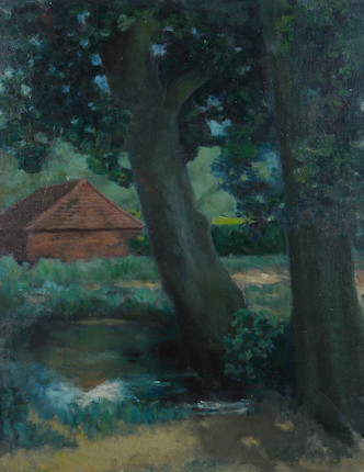 Bonhams : Theodore Casimir Roussel (British, 1847-1926) Trees by a pond ...