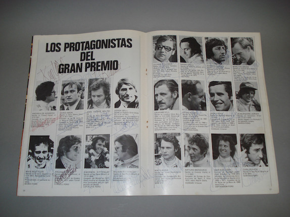 Bonhams A multiple signed 1973 Spanish Grand Prix programme,