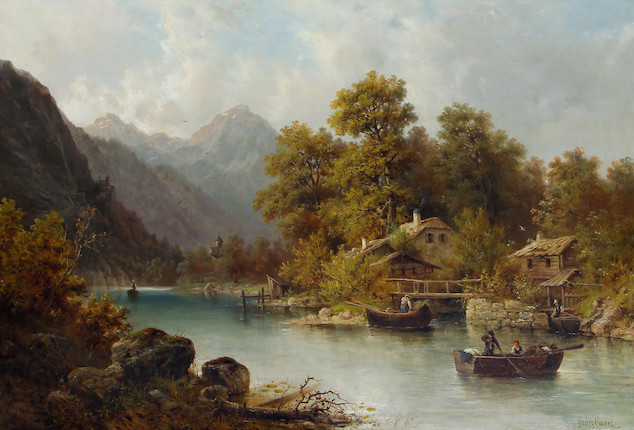 Bonhams : Georg Carée (German, 1828-1911) An Alpine river scene