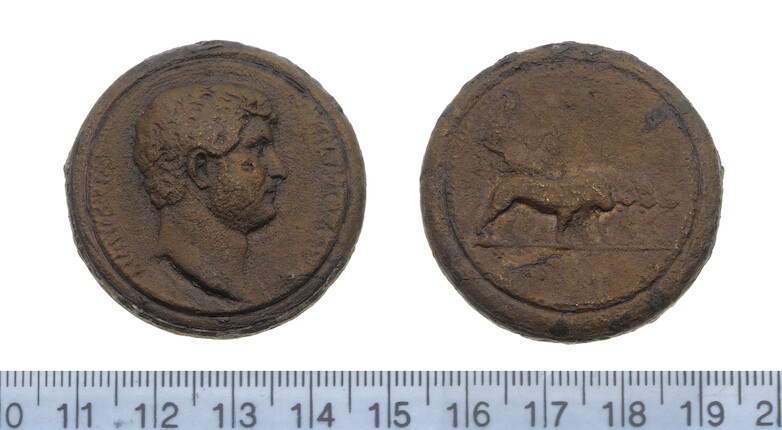 Bonhams : Hadrian, Bronze medallion, HADRIANUS AUGUSTUS, bare head right,