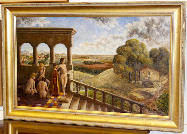 Bonhams J Saisset 20th Century Four Nude Females And A Boy On A Pillared Terrace