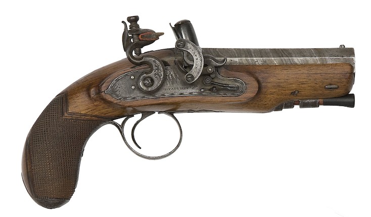 Bonhams : A Very Rare Irish 11-bore Self-priming Flintlock Pistol