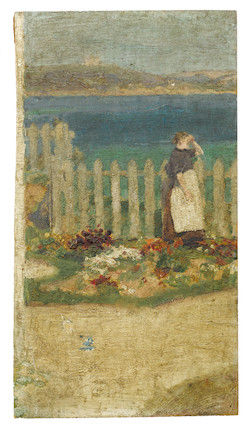 Henry Scott Tuke, RA, RWS (British, 1858-1929) Boy with hat (recto), Italian man with hat (verso); Boy in straw hat (recto), Lady looking out to sea (verso) image 3