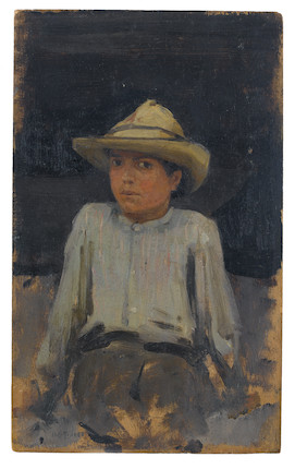 Henry Scott Tuke, RA, RWS (British, 1858-1929) Boy with hat (recto), Italian man with hat (verso); Boy in straw hat (recto), Lady looking out to sea (verso) image 2