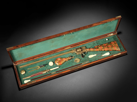 Bonhams : A Cased Gold-Decorated 50-Bore Adams 1851 Patent Self-Cocking ...