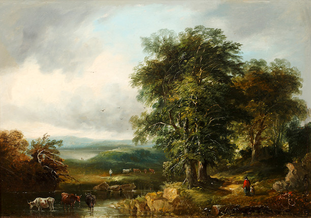 Bonhams : John Joseph Barker of Bath (British, 1824-1904) Wooded river ...