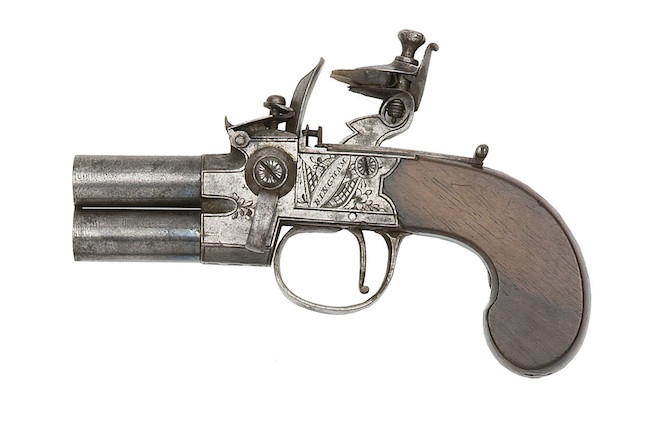 Bonhams : A 90-Bore Flintlock Box-Lock Over-And-Under Tap-Action Pistol