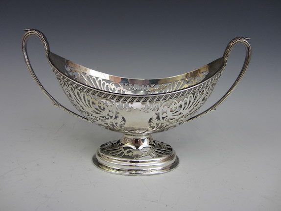 Bonhams : An Edwardian silver oval pierced pedestal dish by William ...