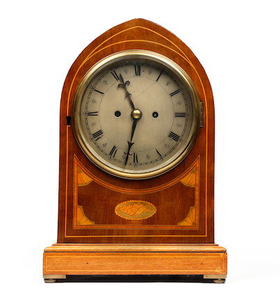 Bonhams : A late Victorian inlaid mahogany lancet top bracket clock ...