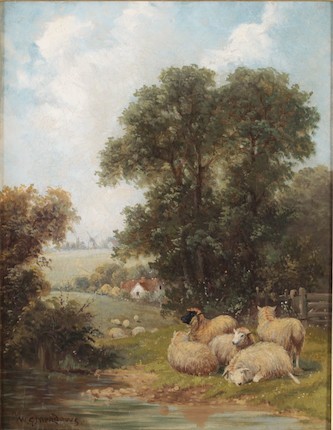 Bonhams : William Meadows (British, 1825-1901) Cattle by a pond