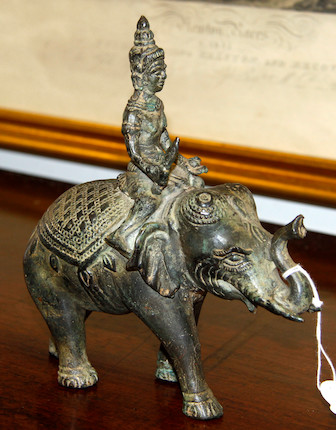 Bonhams : A South East Asian bronze mounted elephant,