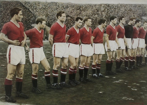 Bonhams Busby Babes Last Line Up Manchester United Limited Edition Print 