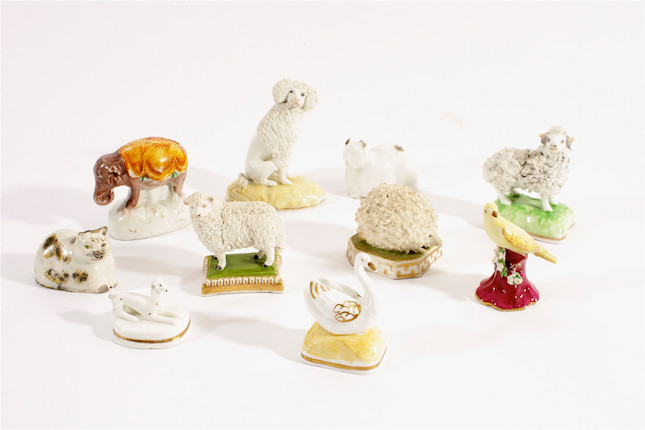 Bonhams : A collection of ten Staffordshire miniature models of animals ...