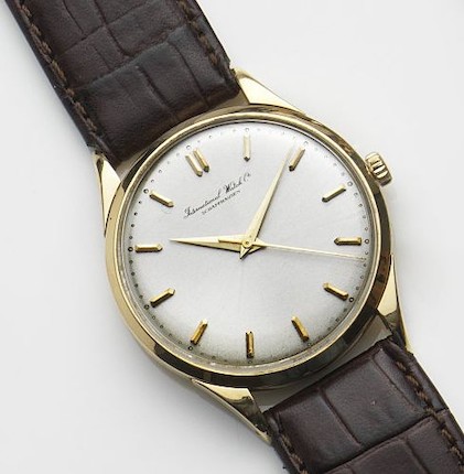 IWC. An 18ct gold manual wind centre seconds wristwatchMovement No.1434461, Circa 1955 image 1