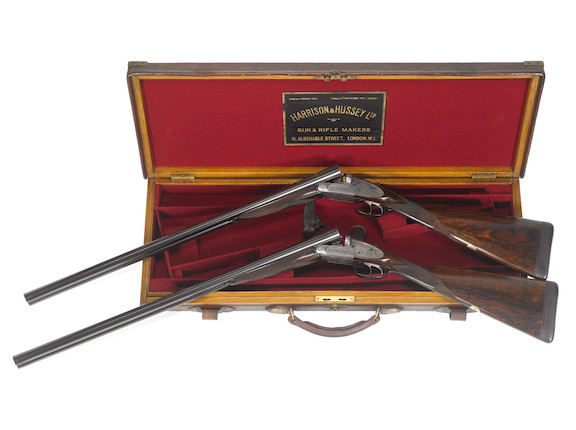 Bonhams : A pair of 12-bore sidelock ejector guns by Harrison & Hussey ...